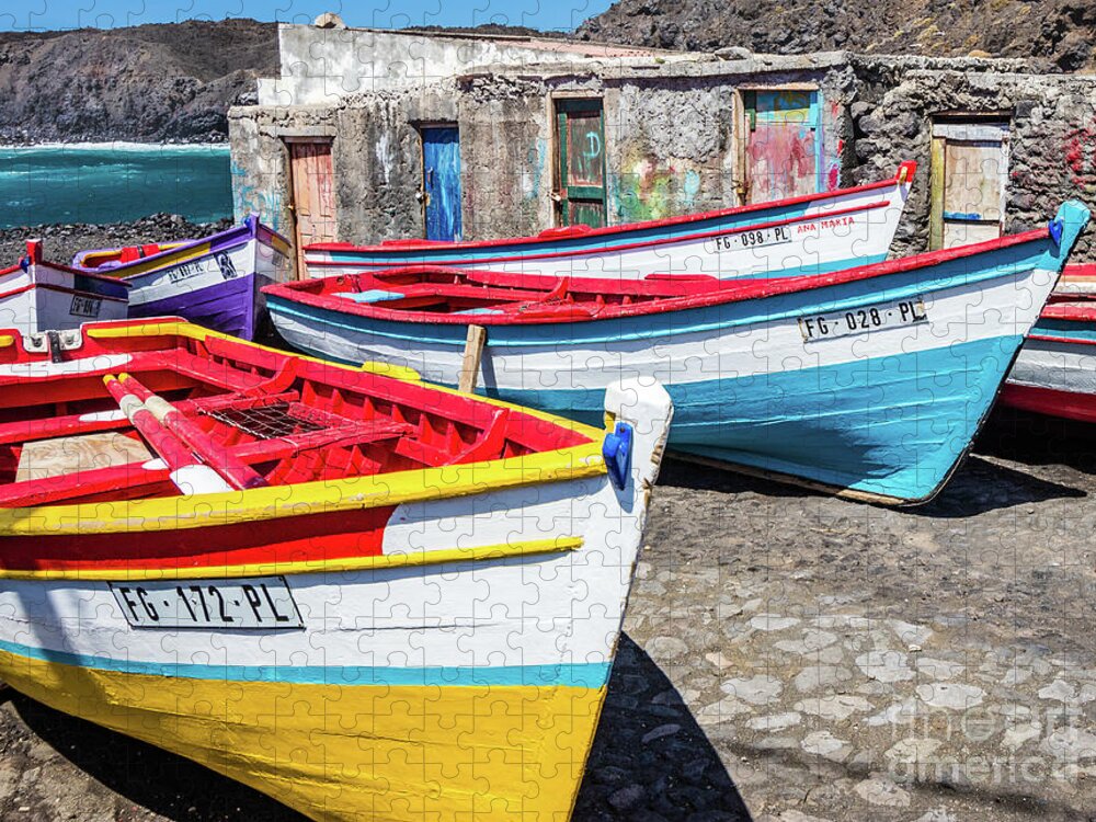 Boat Jigsaw Puzzle featuring the photograph Colorful fishing boats, Cape Verde by Lyl Dil Creations