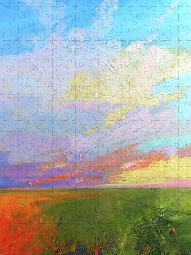 Colorful Sky Painting Jigsaw Puzzle featuring the painting Colorful Sky by Nancy Merkle