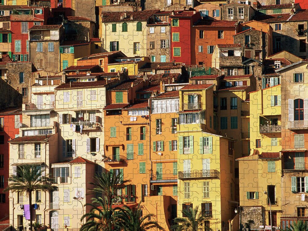 Shadow Jigsaw Puzzle featuring the photograph Colourful Houses Clustered On Hillside by David Tomlinson