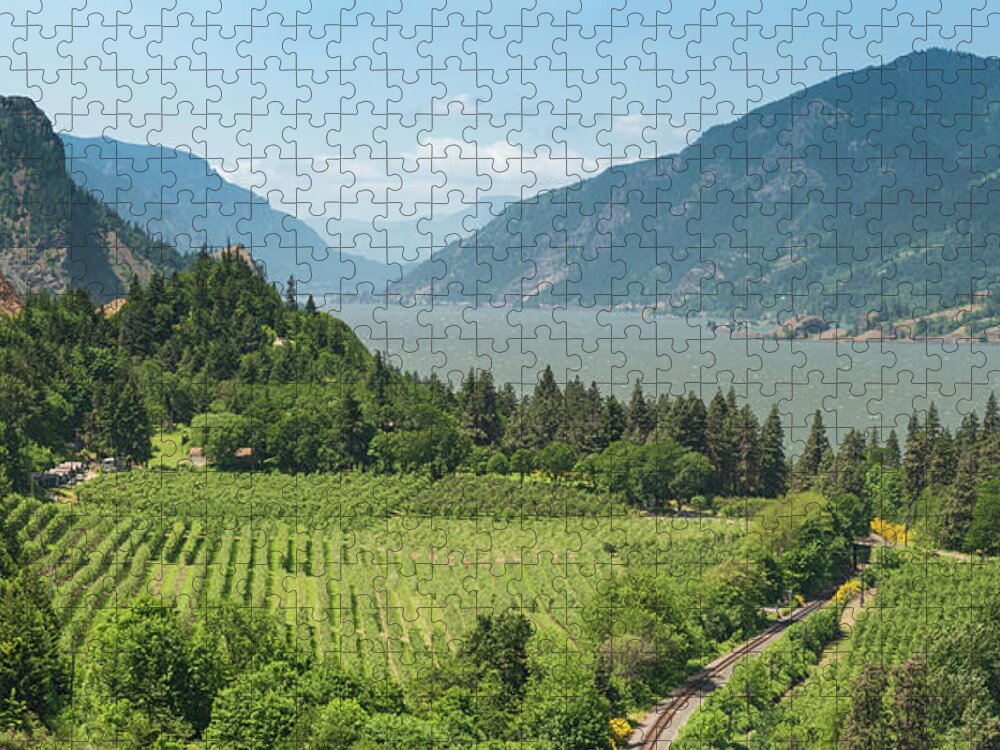 Water's Edge Jigsaw Puzzle featuring the photograph Columbia River Gorge Panorama Oregon Usa by Fotovoyager