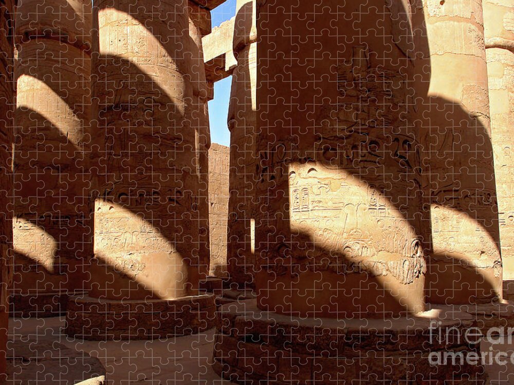 Egypt Jigsaw Puzzle featuring the photograph Columns in hypostyle hall at Karnak Temple - Luxor, Egypt by Ulysse Pixel