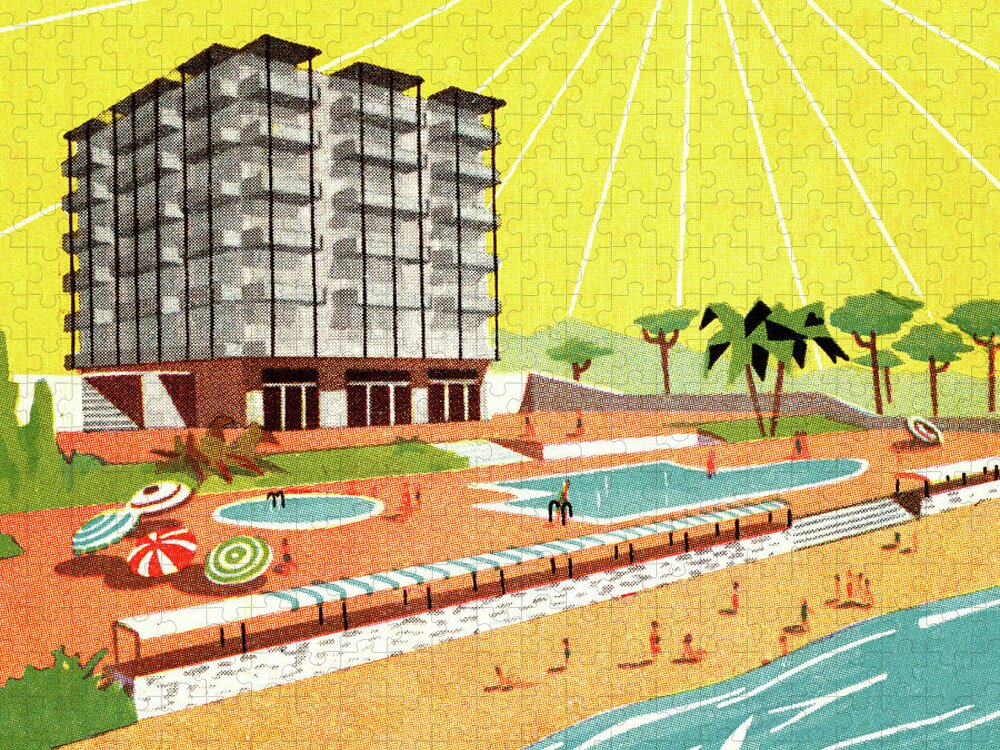 Architecture Jigsaw Puzzle featuring the drawing Condominiums on the Beach by CSA Images