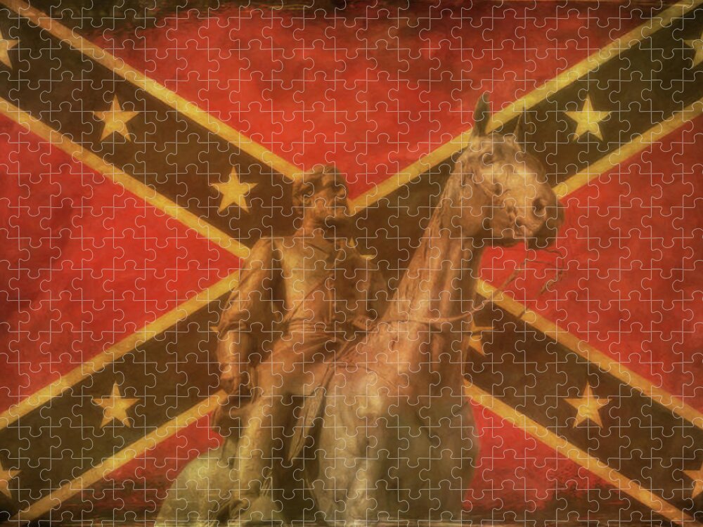 Confederate General Lee And Flag Jigsaw Puzzle featuring the digital art Confederate General Lee and Flag by Randy Steele