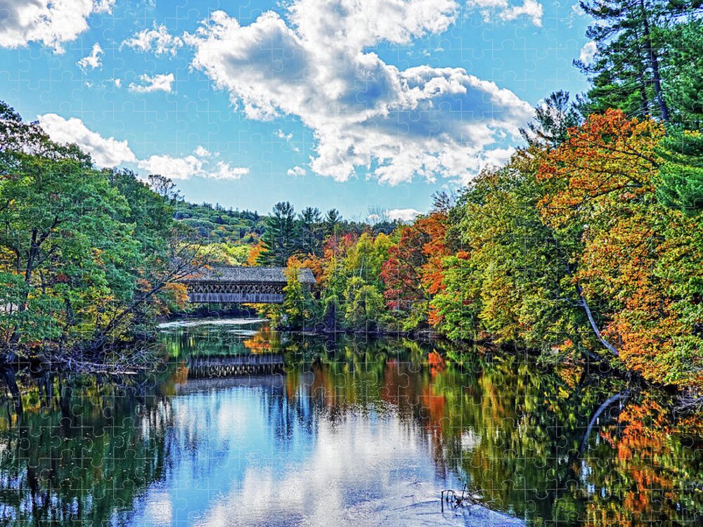 Henniker Jigsaw Puzzle featuring the photograph Contoocook River in Henniker NH Covered Bridge in the Fall by Toby McGuire