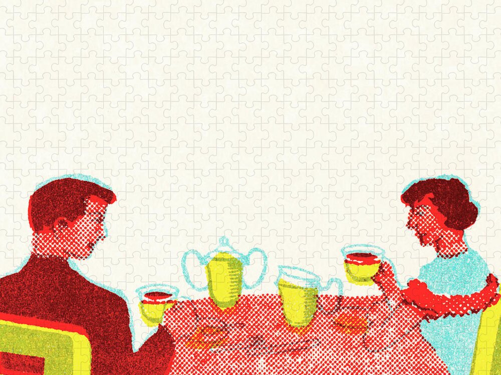 Beverage Jigsaw Puzzle featuring the drawing Couple at a table by CSA Images