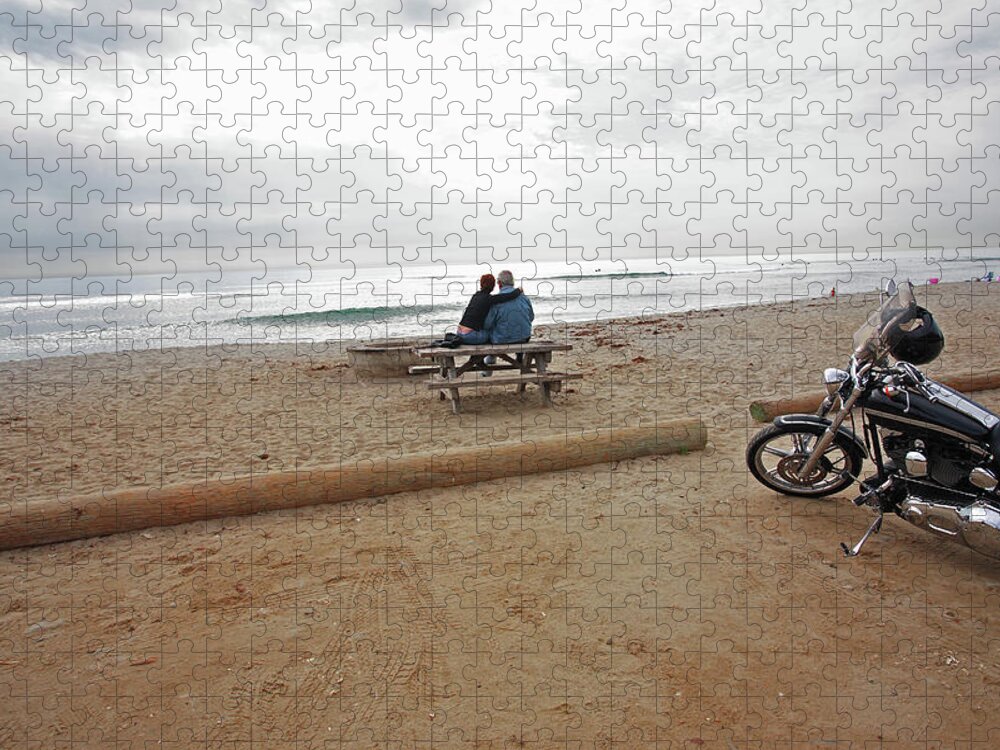 Part Of A Series Jigsaw Puzzle featuring the photograph Couple Sitting On Picnic Table On by Eric Savage