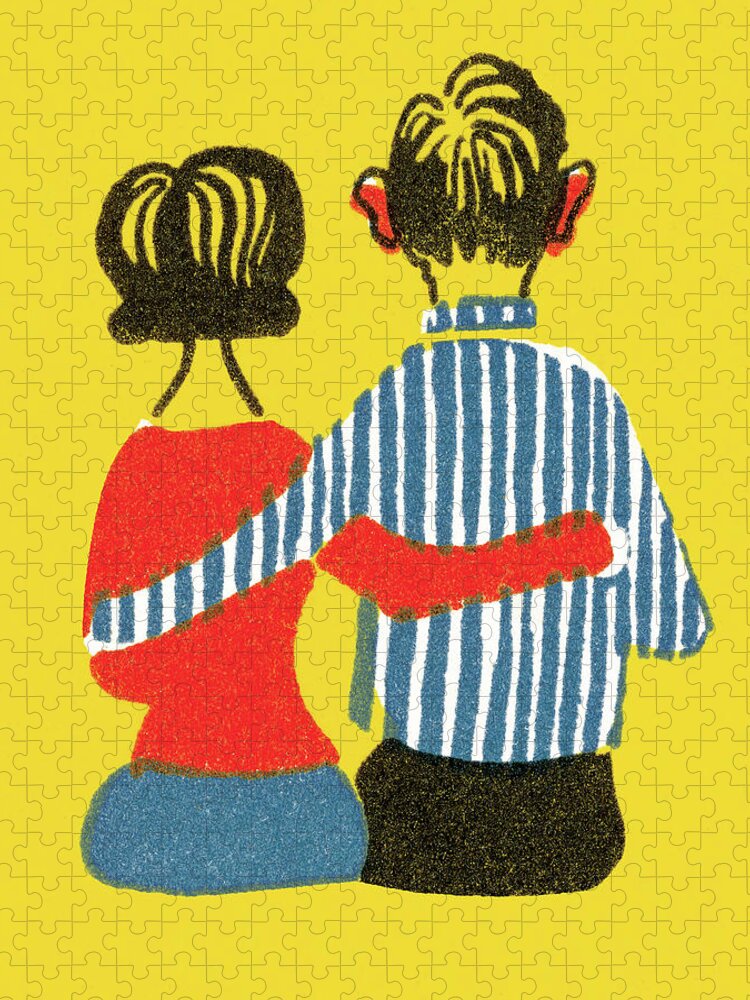 Affection Jigsaw Puzzle featuring the drawing Couple With Arms Around Each Other by CSA Images