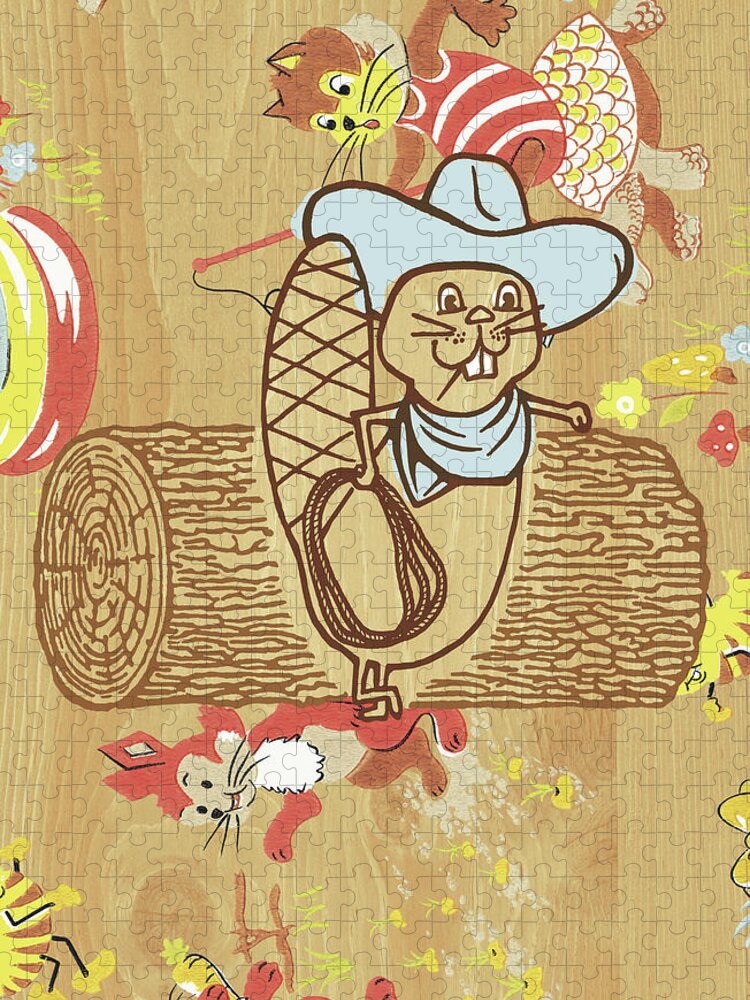 Accessories Jigsaw Puzzle featuring the drawing Cowboy Beaver by CSA Images