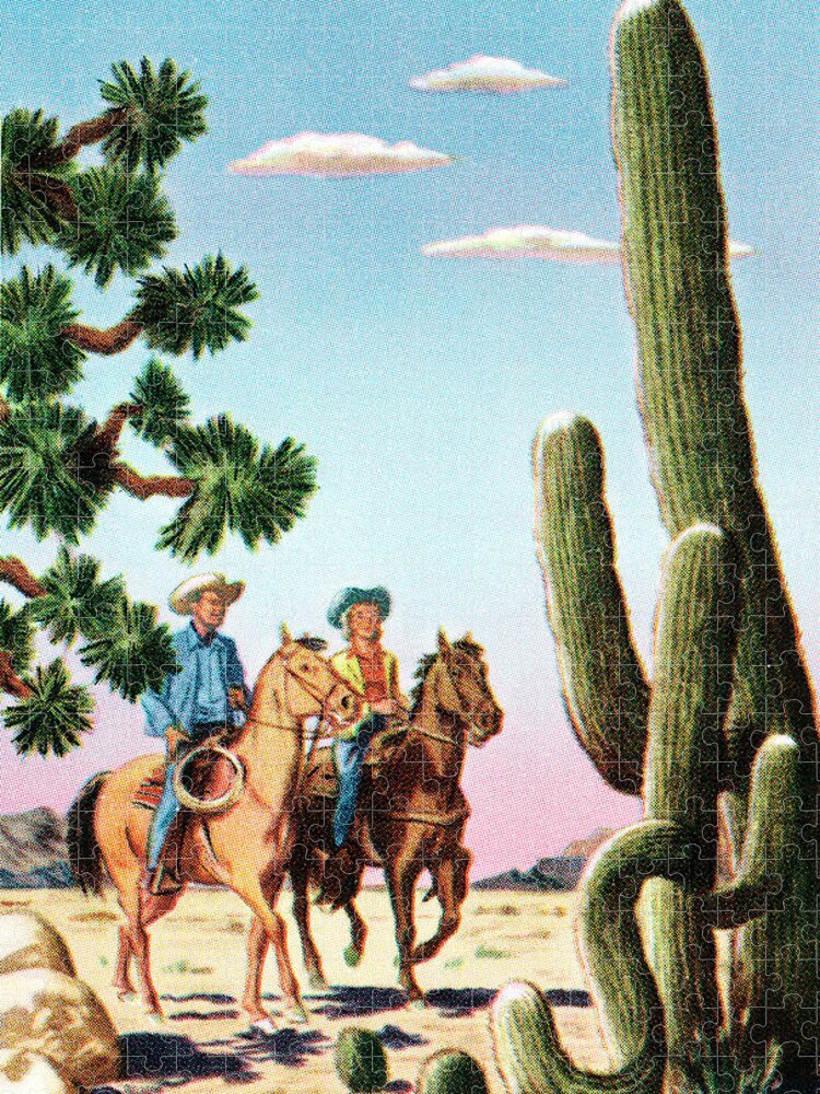 Adventure Jigsaw Puzzle featuring the drawing Cowboys in the desert by CSA Images