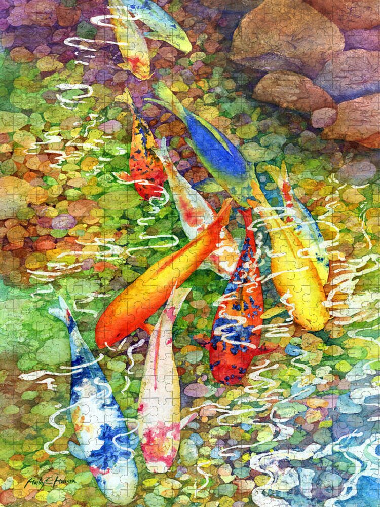 Watercolor Jigsaw Puzzle featuring the painting Coy Koi by Hailey E Herrera