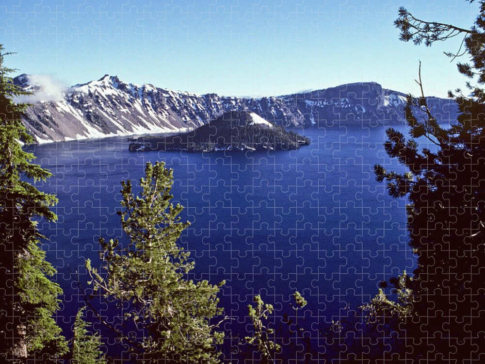 Crater Lake Jigsaw Puzzle featuring the photograph Crater Lake And Wizard Island by Jeffgoulden