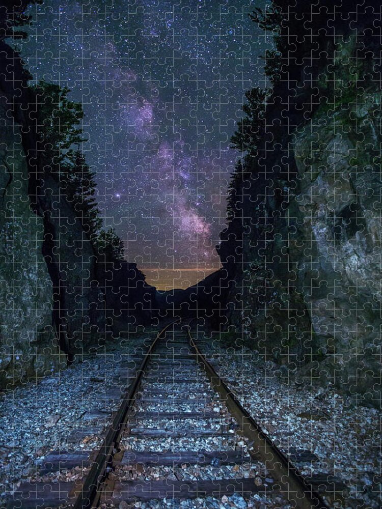 Crawford Jigsaw Puzzle featuring the photograph Crawford Notch Milky Way Tracks by White Mountain Images