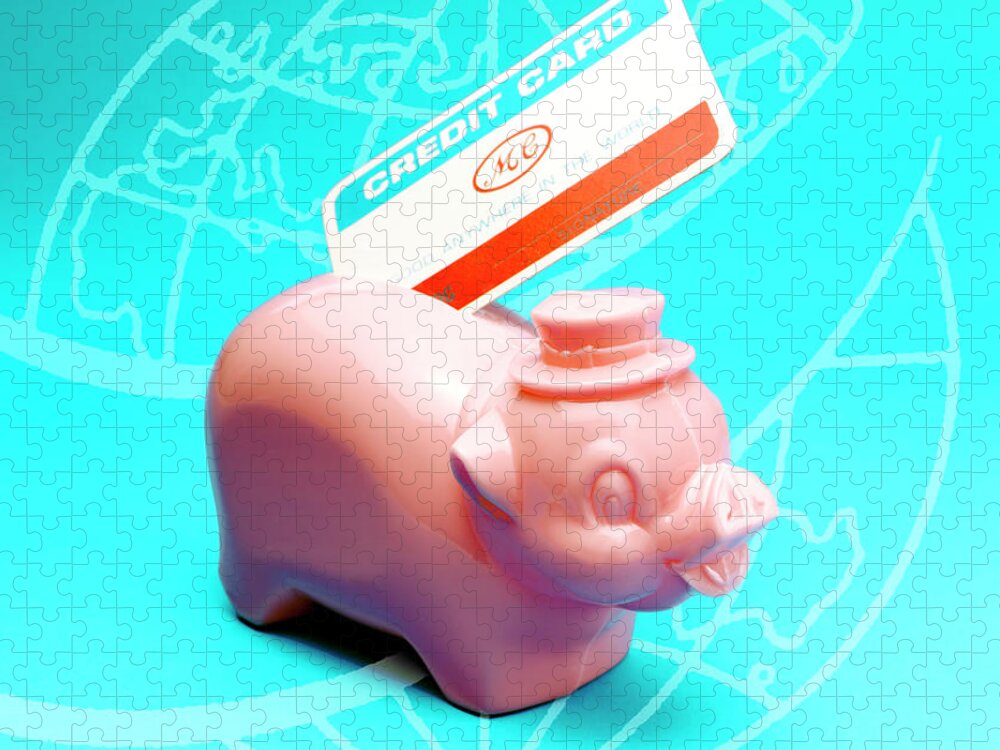 Animal Jigsaw Puzzle featuring the drawing Credit Card and Piggy Bank by CSA Images