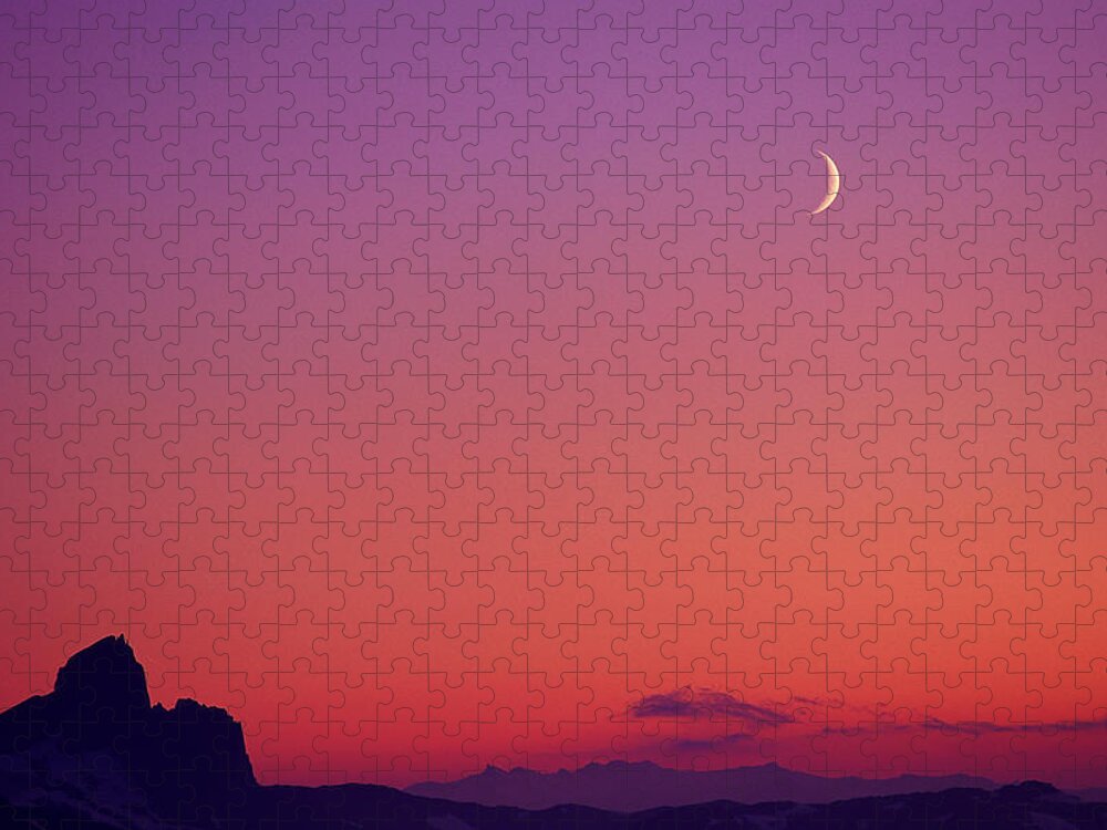 Scenics Jigsaw Puzzle featuring the photograph Crescent Moon At Dusk, Garibaldi Park by Ascent/pks Media Inc.