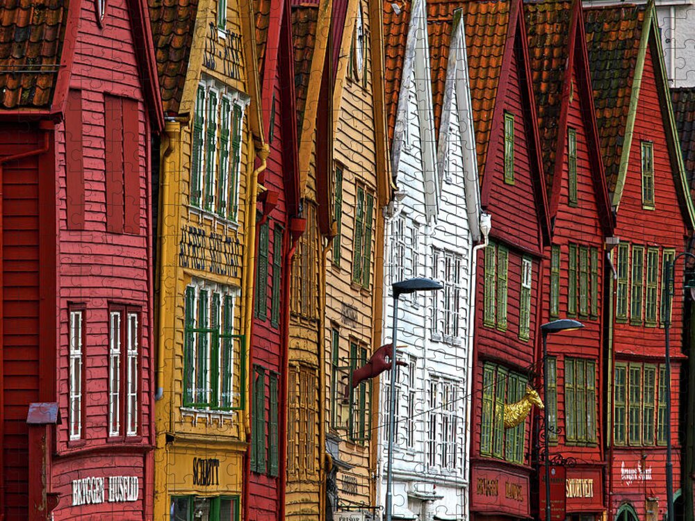 Built Structure Jigsaw Puzzle featuring the photograph Crooked Houses In Bergen, Norway by © Rozanne Hakala