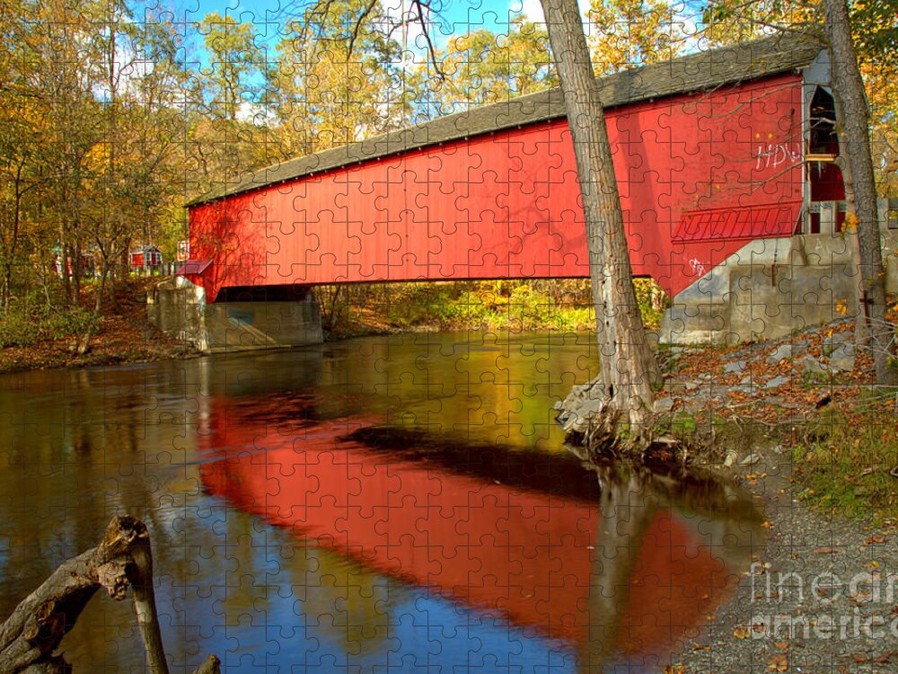 Eagleville Covered Bridge Jigsaw Puzzle featuring the photograph Crossing The NY Battenkill River by Adam Jewell