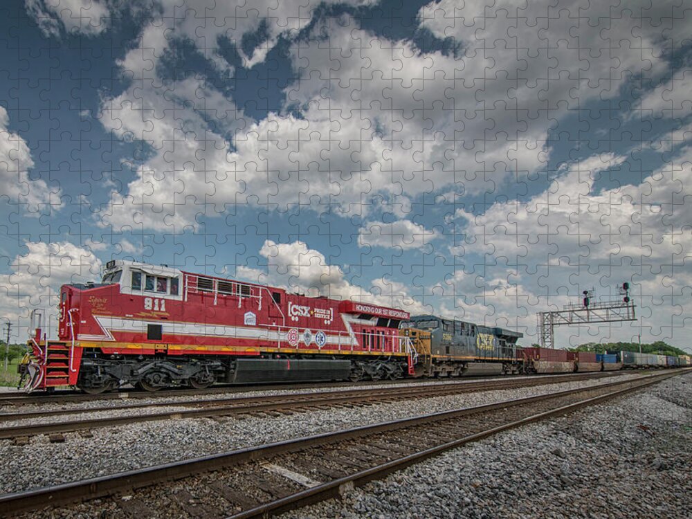 Railroad Jigsaw Puzzle featuring the photograph CSXT 911 at Hopkinsville Ky by Jim Pearson