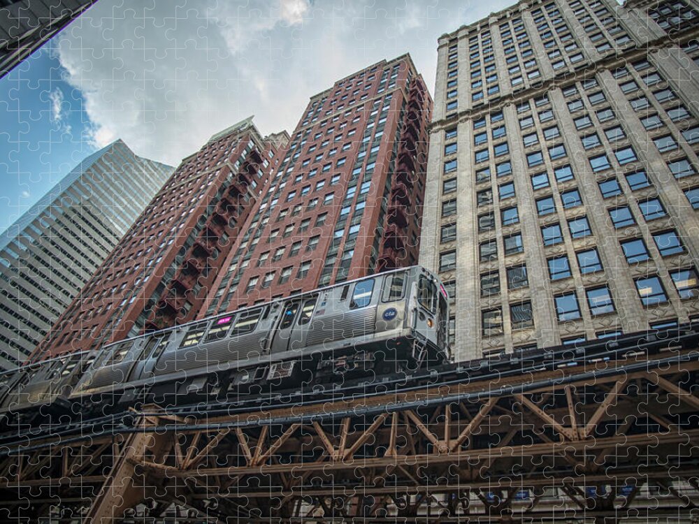 Chicago Jigsaw Puzzle featuring the photograph CTA Pink line train by Jim Pearson