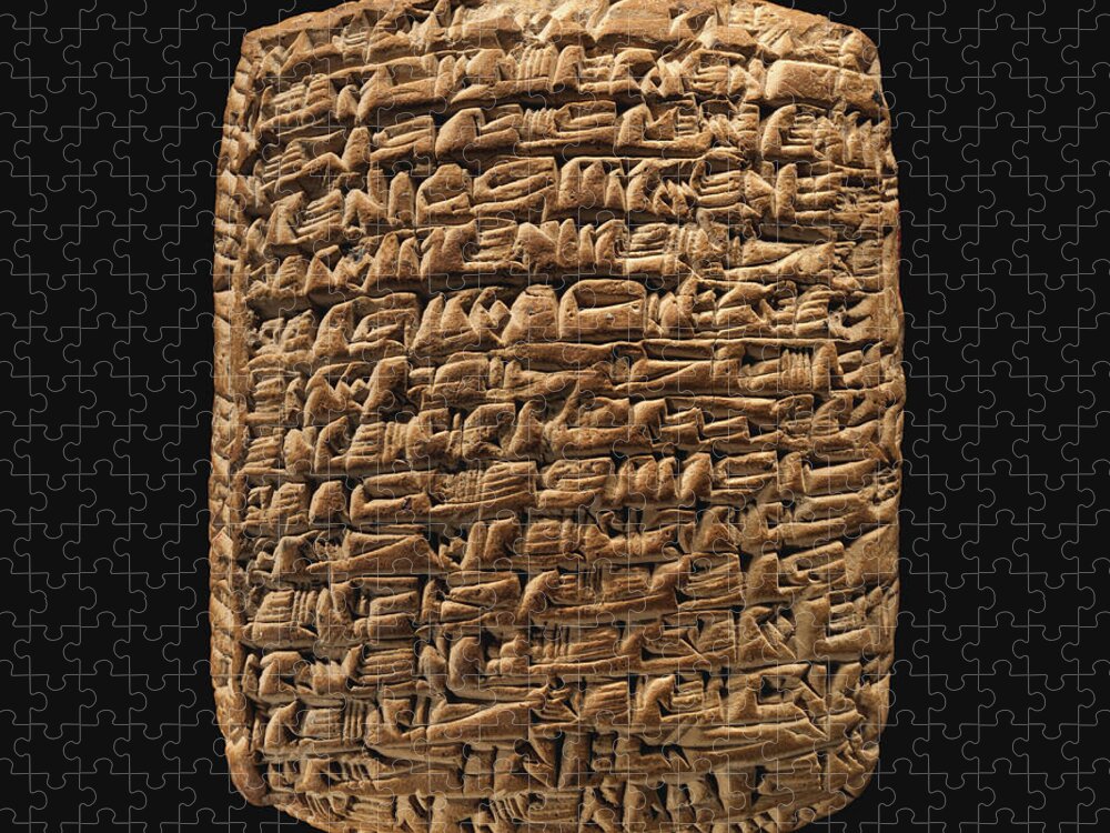 Cuneiform Jigsaw Puzzle featuring the photograph Cuneiform Clay Tablet Private Letter, Middle Photography Age Old Assyrian Trading Colony by Assyrian School
