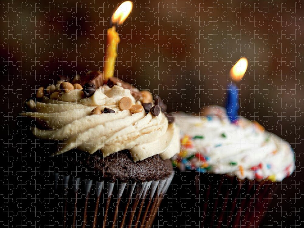 Temptation Jigsaw Puzzle featuring the photograph Cupcakes With Birthday Candles by Michael Anthony Murphy - Photographer