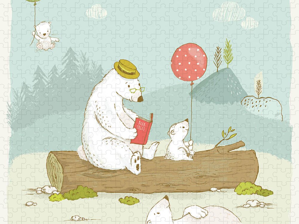 Bear Jigsaw Puzzle featuring the photograph Cute Bear Family relaxing whimsical Art for Kids by Matthias Hauser