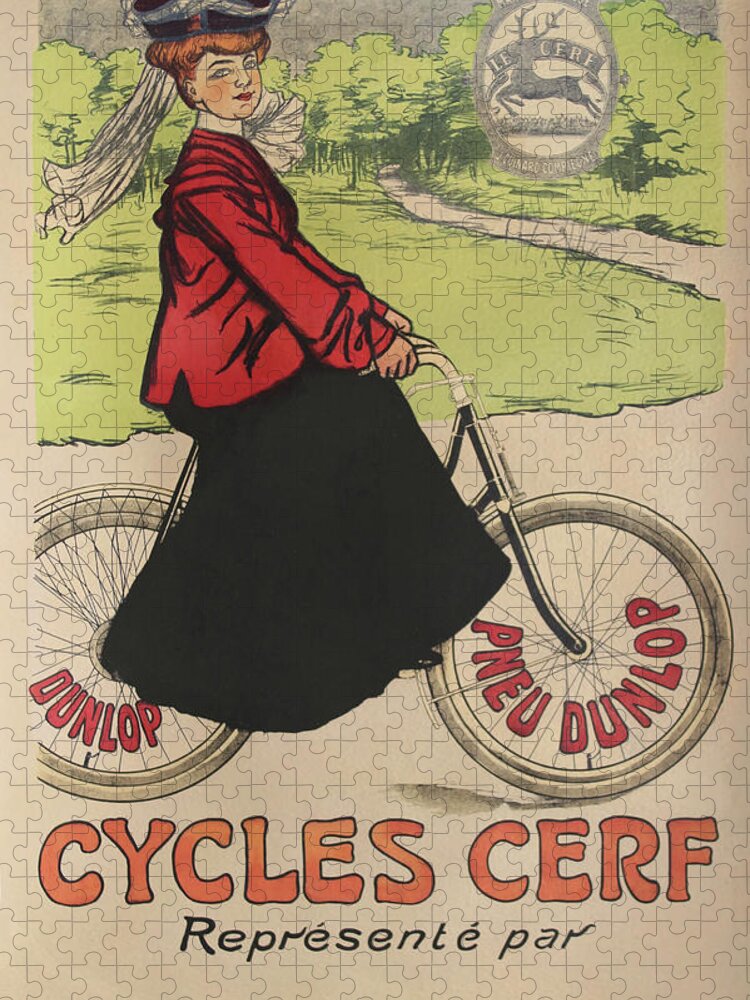 Bicycle Jigsaw Puzzle featuring the painting Cycles Cerf Reprsent Par by Anonymous