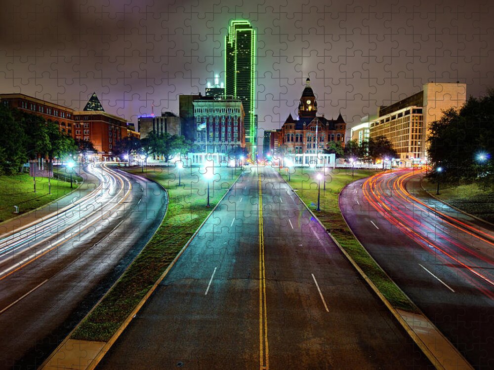 America Jigsaw Puzzle featuring the photograph Dallas Texas Skyline Over Dealey Plaza by Gregory Ballos