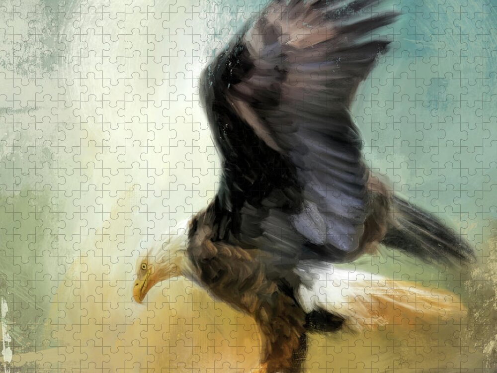 Colorful Jigsaw Puzzle featuring the painting Dance Of The Bald Eagle by Jai Johnson