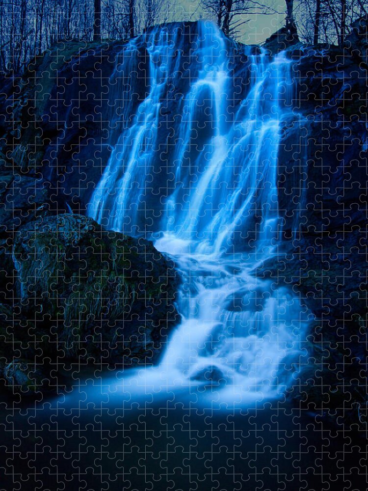 Tranquility Jigsaw Puzzle featuring the photograph Dark Hollow Falls By Moonlight by Mark K. Daly