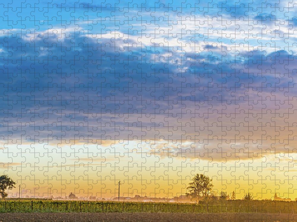 Italy Jigsaw Puzzle featuring the photograph Dawn on cultivated fields by Vivida Photo PC