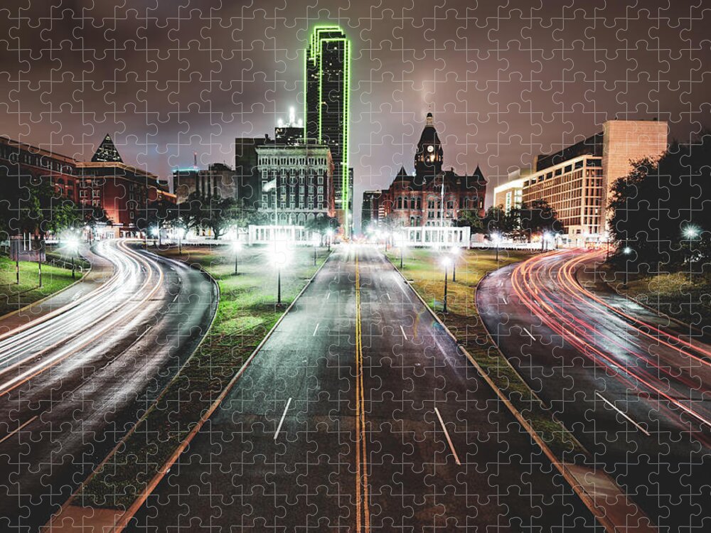 America Jigsaw Puzzle featuring the photograph Dealey Plaza Skyline - Dallas Texas by Gregory Ballos