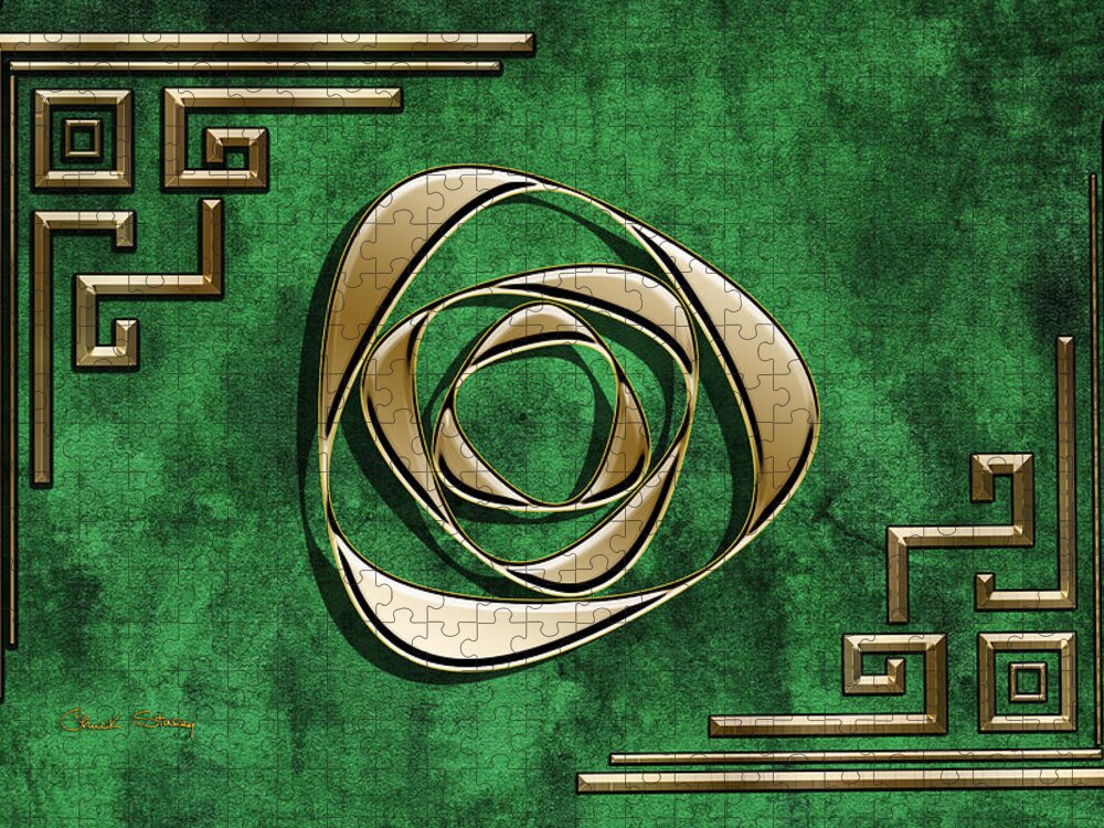 Deco Jigsaw Puzzle featuring the digital art Deco Design 2 on Emerald by Chuck Staley