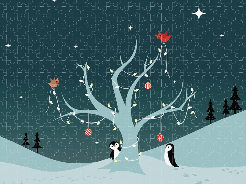 Holiday Jigsaw Puzzle featuring the digital art Decorating The Tree by Lumpynoodles