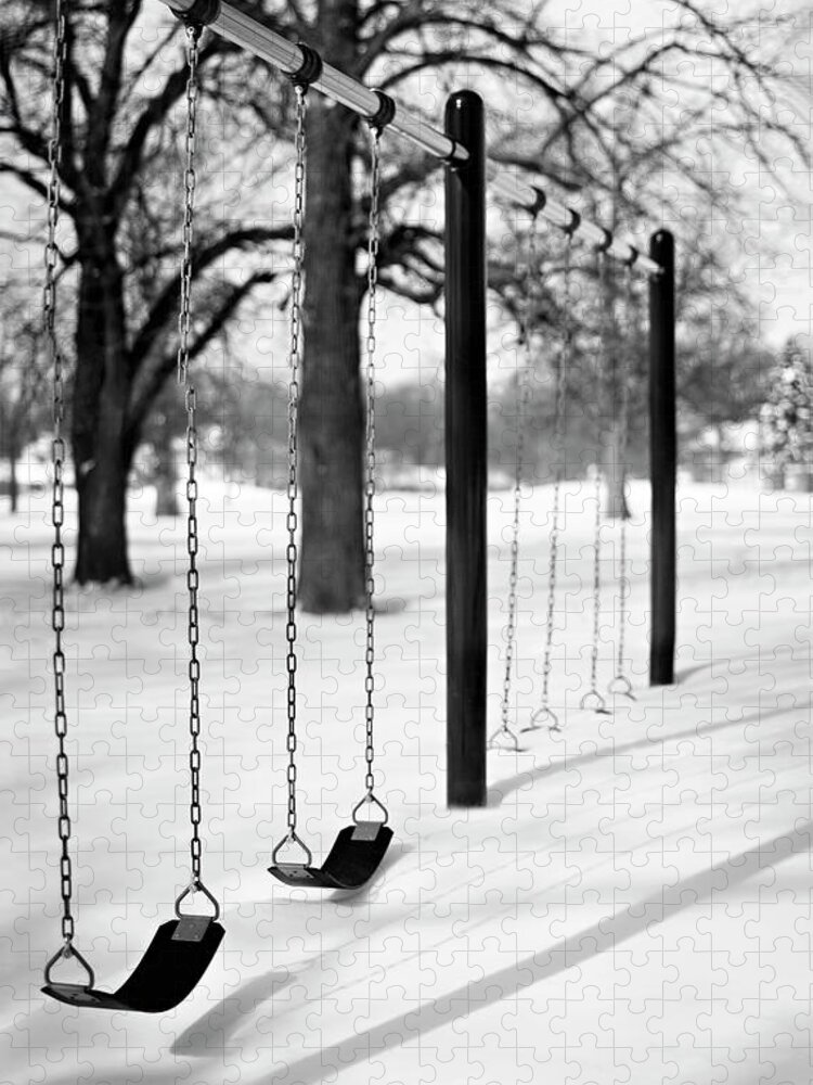 Tranquility Jigsaw Puzzle featuring the photograph Deep Snow & Empty Swings After The by Trina Dopp Photography
