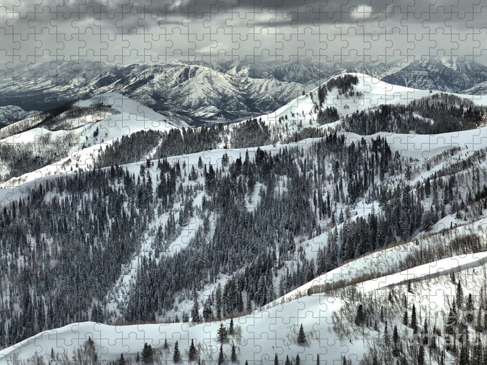 Deer Valley Jigsaw Puzzle featuring the photograph Deer Valley Bald Mountain Snowy Views by Adam Jewell