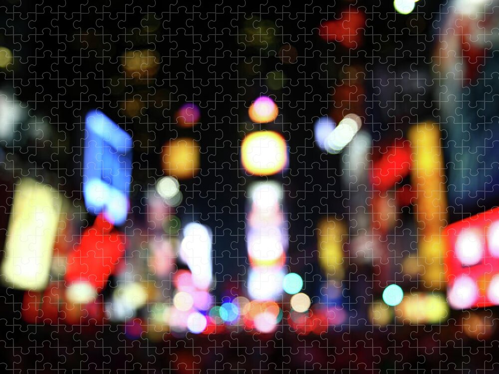 Outdoors Jigsaw Puzzle featuring the photograph Defocused Times Square Nyc by Dougschneiderphoto