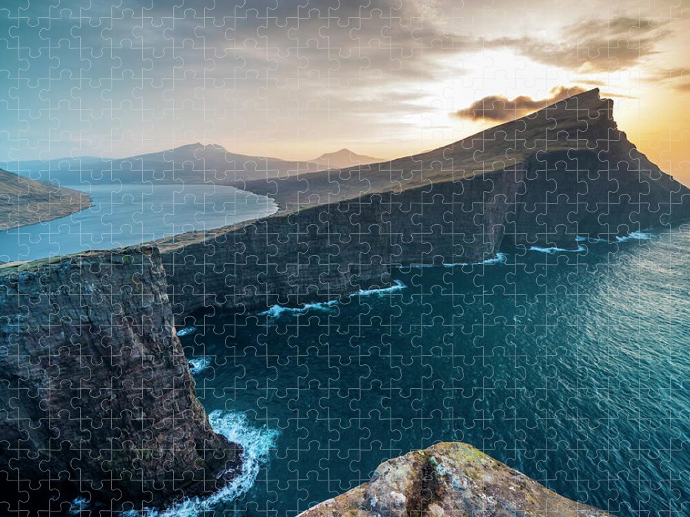 Estock Jigsaw Puzzle featuring the digital art Denmark, Faeroe Islands, Vagar, Leitisvatn Or Sorvagsvatn Lake by Sebastian Wasek
