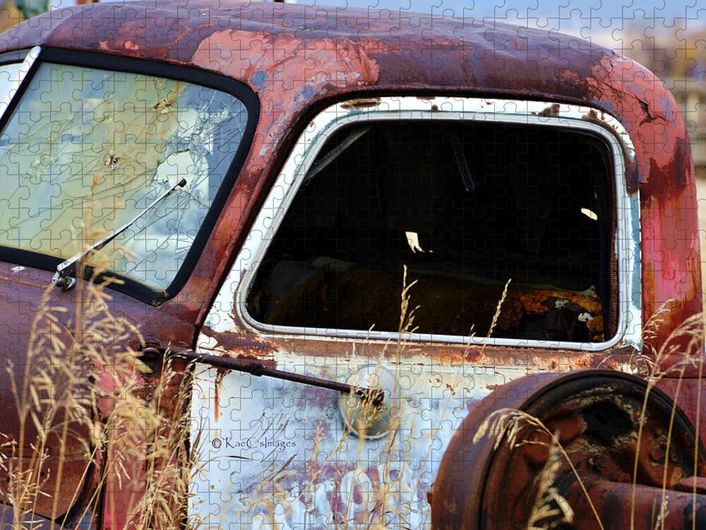 Rusted Truck Jigsaw Puzzle featuring the photograph Derelict Truck in Weeds by Kae Cheatham
