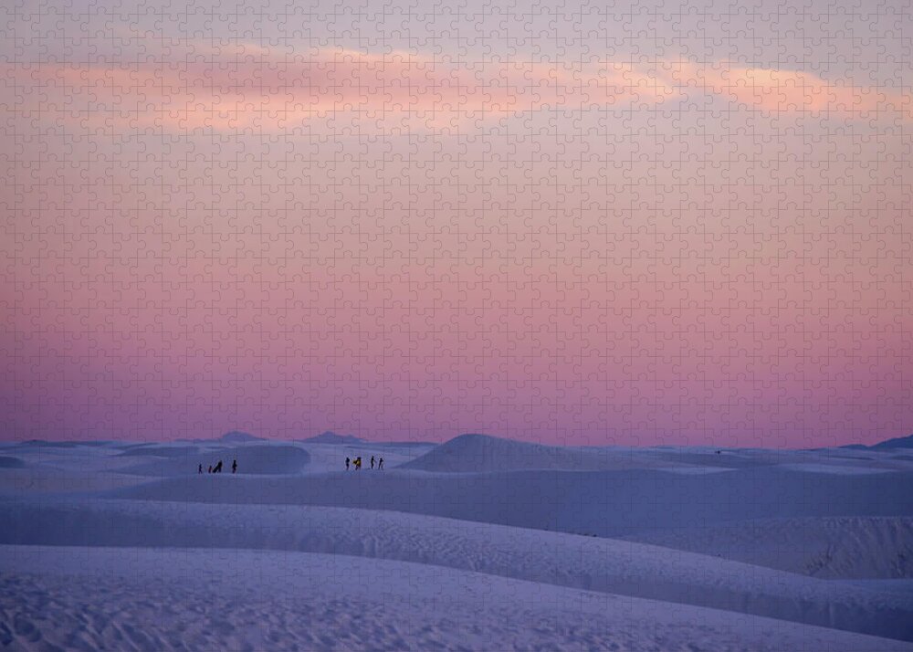 White Sands National Monument Nm Desert Park Dunes Sand Hiking Sunset Pink Purple Cotton Candy Magenta Aqua Jigsaw Puzzle featuring the photograph Cotton candy colors at White Sands National Monument New Mexico Sunset by Peter Herman