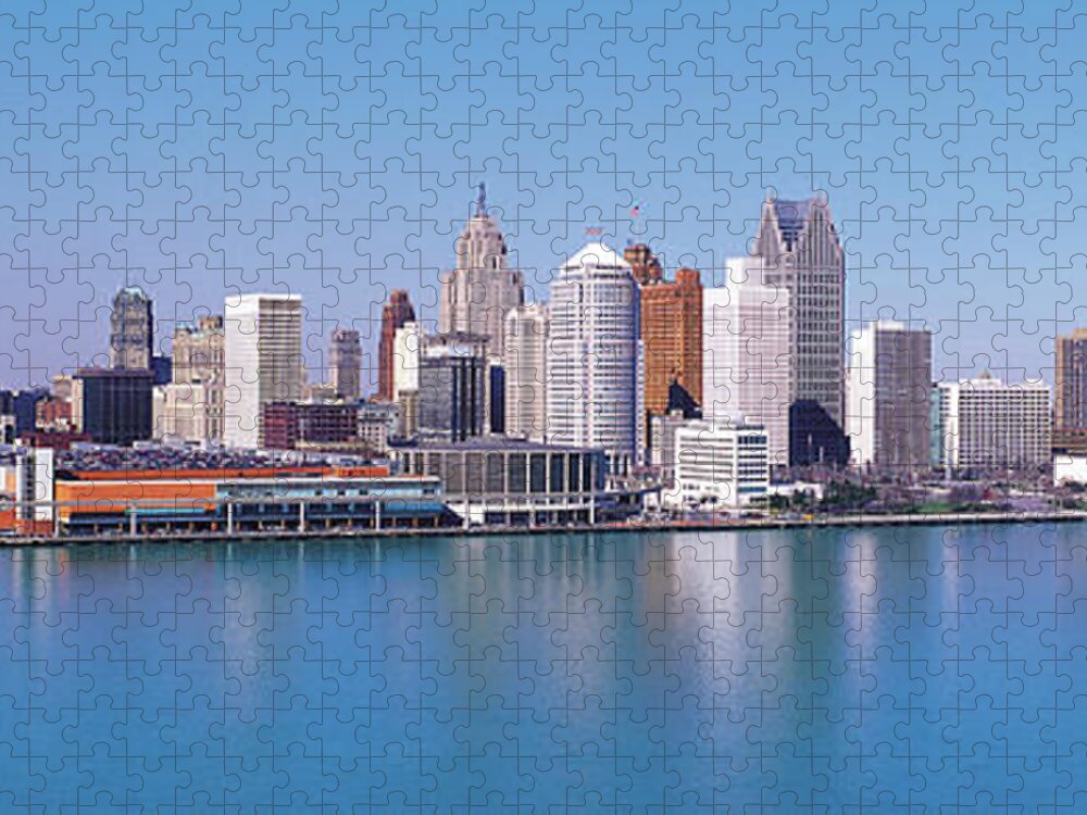 Panoramic Jigsaw Puzzle featuring the photograph Detroit Skyline by Jeremy Woodhouse