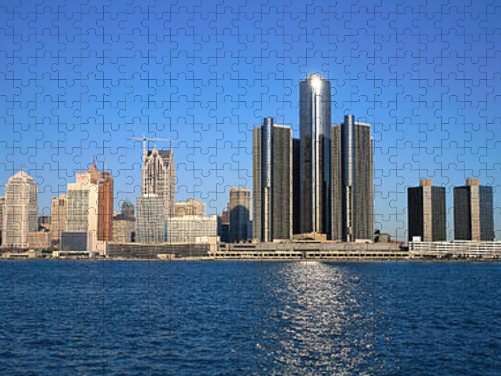 Panoramic Jigsaw Puzzle featuring the photograph Detroit Skyline by Visionsofamerica/joe Sohm