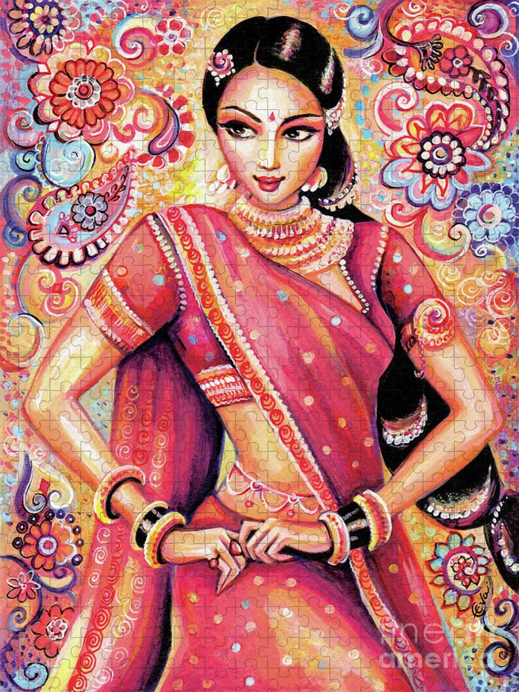 Indian Dancer Jigsaw Puzzle featuring the painting Devika Dance by Eva Campbell