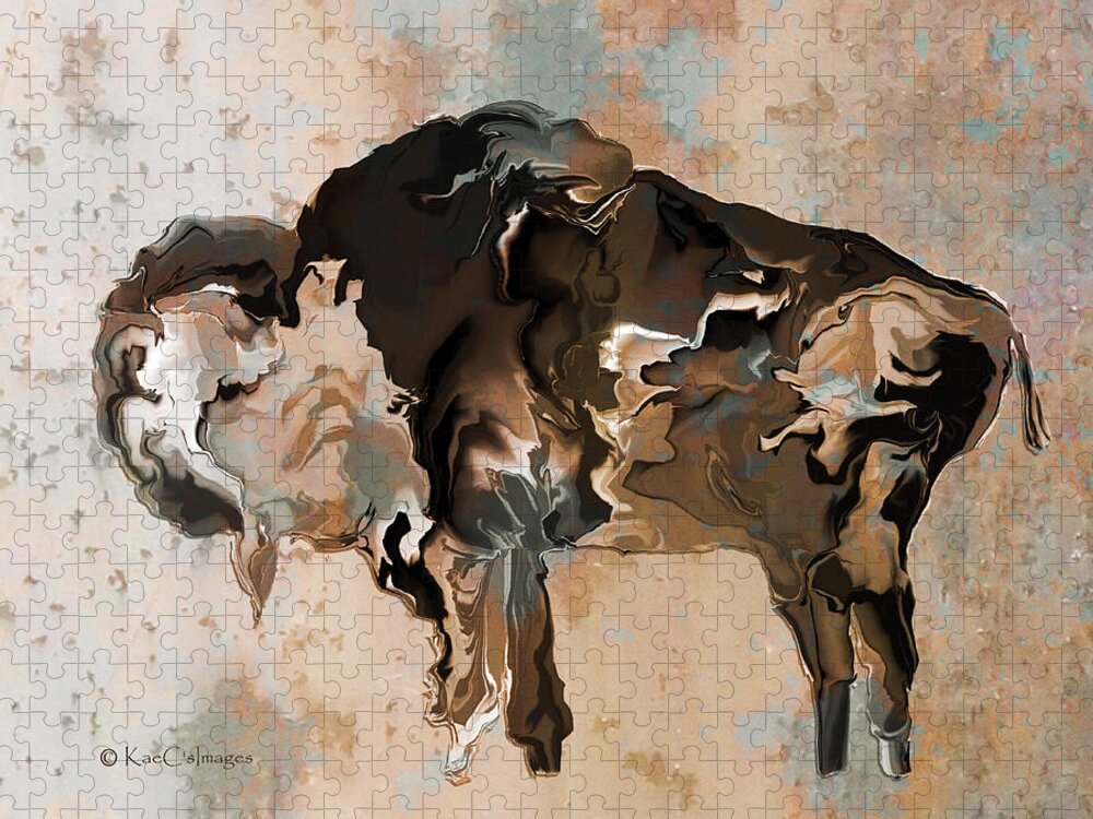 Bison Jigsaw Puzzle featuring the digital art Montana Bison 6D by Kae Cheatham
