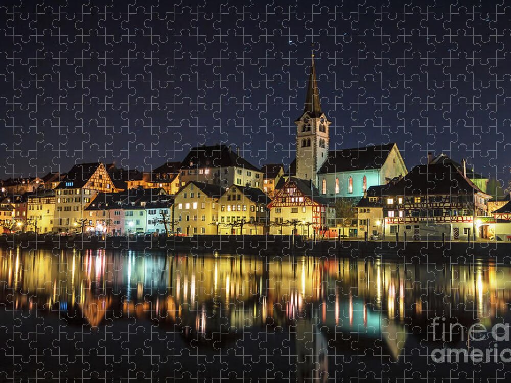 Diessenhofen Jigsaw Puzzle featuring the photograph Dissenhofen on the Rhine River by Bernd Laeschke