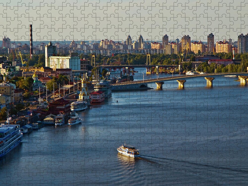 Seascape Jigsaw Puzzle featuring the photograph Dnipro Riverport From Park Misky Sad by Aldo Pavan
