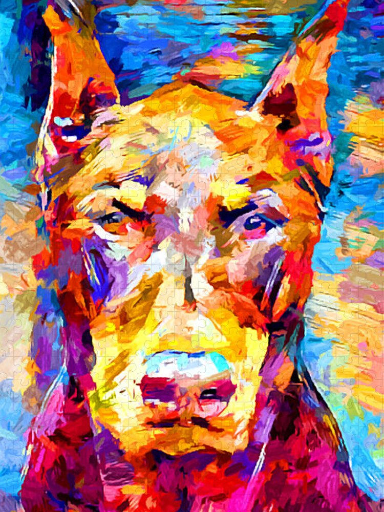 Doberman Jigsaw Puzzle featuring the painting Doberman 3 by Chris Butler