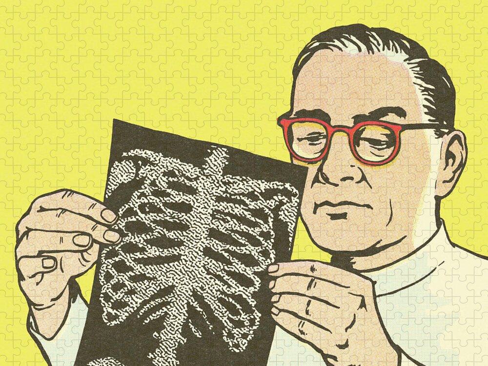 Accessories Jigsaw Puzzle featuring the drawing Doctor Looking at an X-Ray by CSA Images