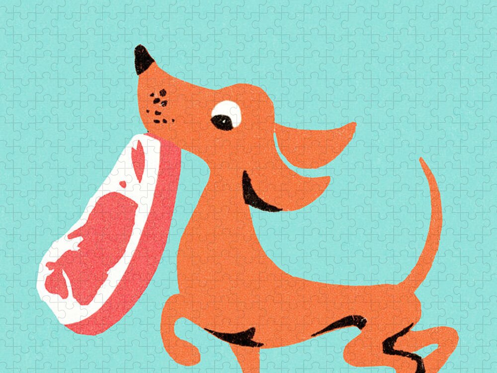 Animal Jigsaw Puzzle featuring the drawing Dog with steak by CSA Images