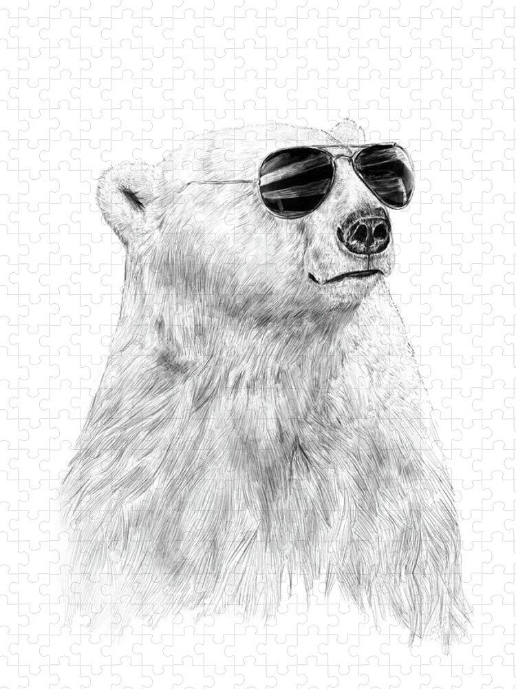 Polar Bear Jigsaw Puzzle featuring the drawing Don't let the sun go down by Balazs Solti