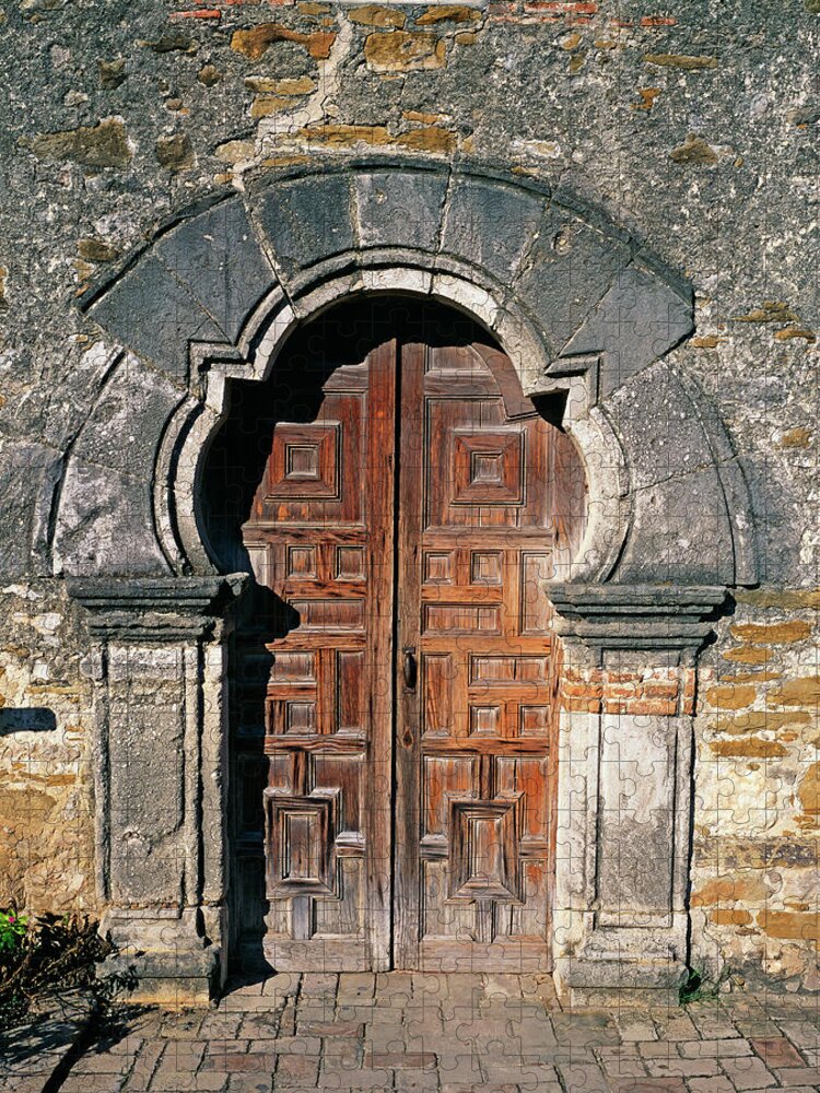 Stone Wall Jigsaw Puzzle featuring the photograph Door At Mission Espada Church, San by Murat Taner
